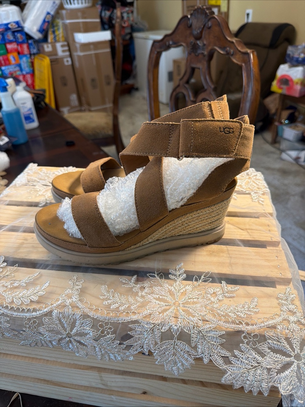 UGG Tan Suede Espadrille Wedge Sandals